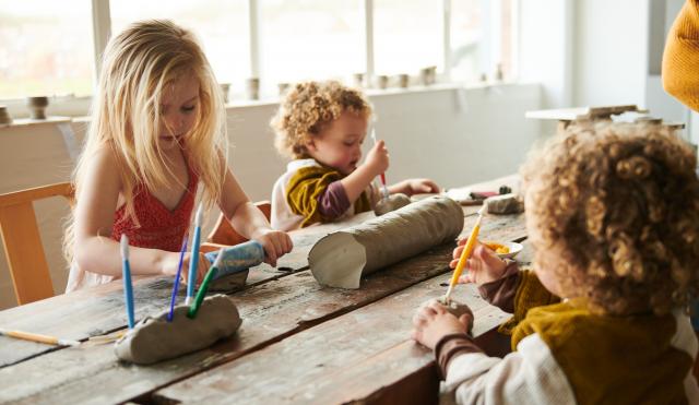 Kids playing with clay