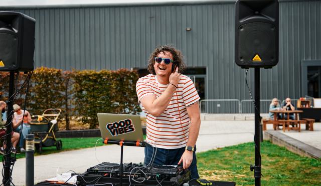 Dj in outdoor courtyard