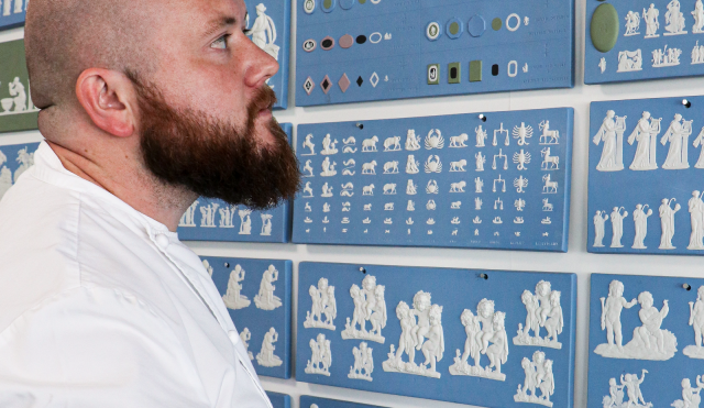 Niall Keating looking at Jasperware