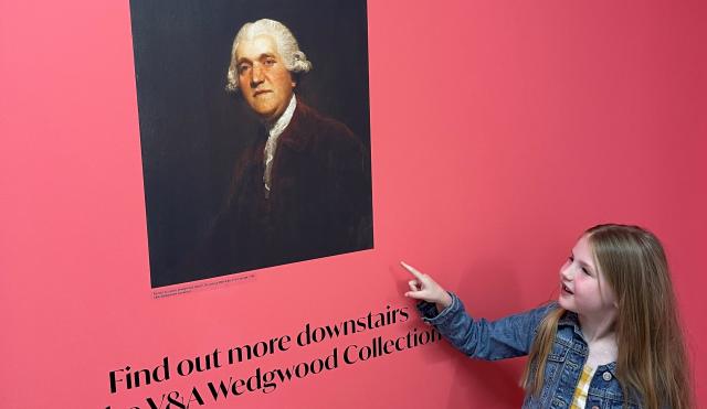 Child pointing at Josiah Wedgwood portrait