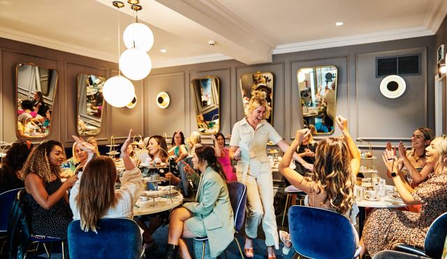 An image of a group of ladies enjoying a baby shower in the WedgwoodTea Room.